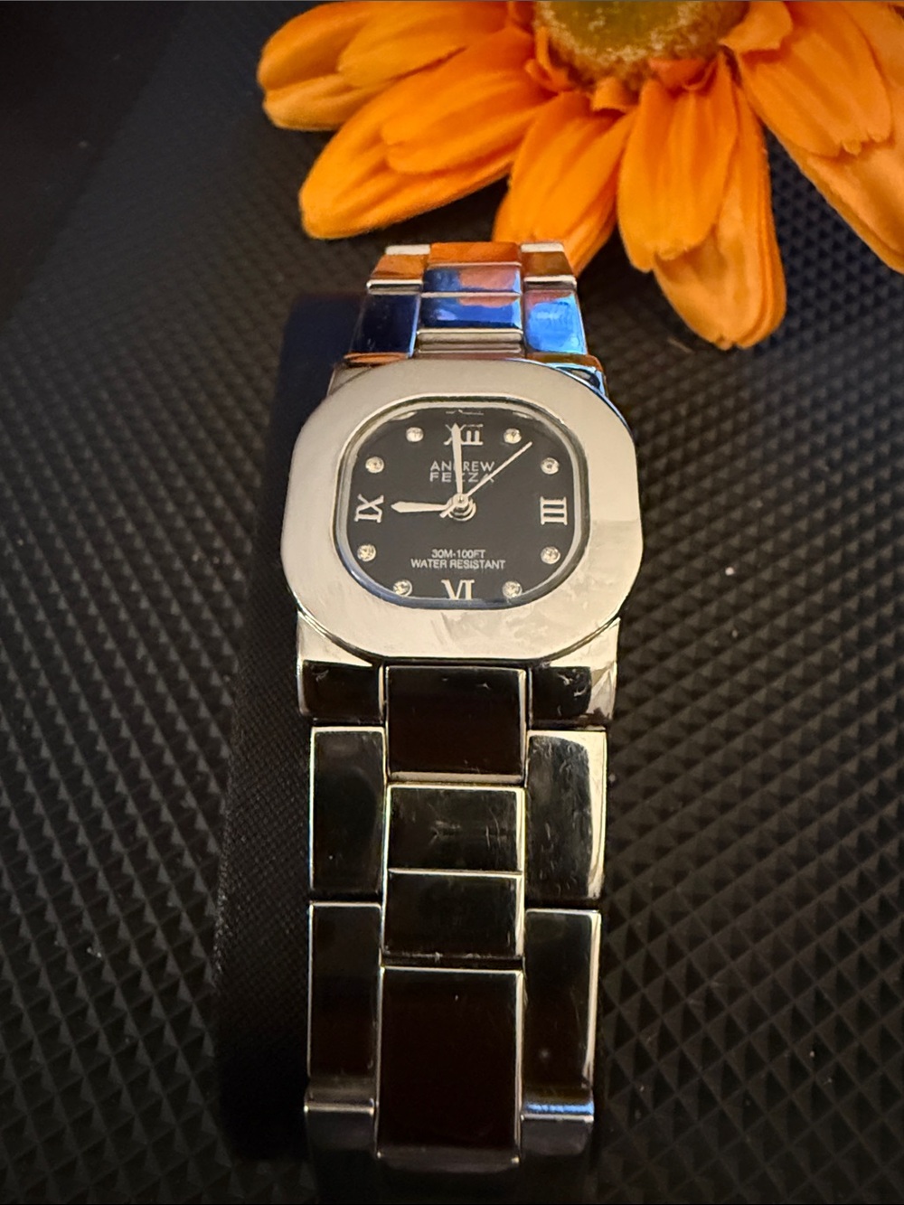 Silver Stainless Steel Women's Watch - Black Dial